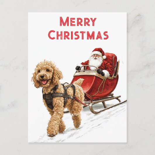 Carte Postale Goldendoodle et Père Noël Chien Noël (Devant)