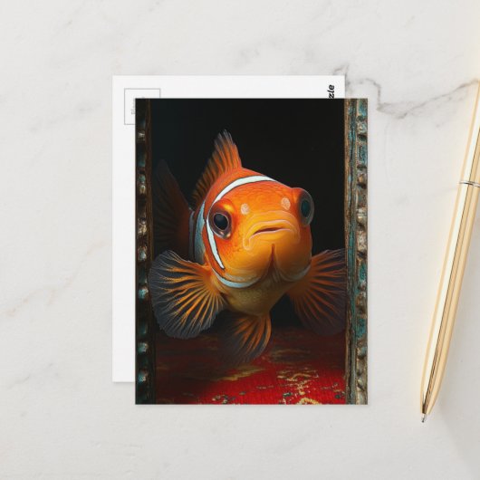 Carte Postale Goldfish in a Blue Box on a Red Pillow (Devant/Arrière en situation)