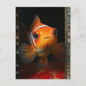 Carte Postale Goldfish in a Blue Box on a Red Pillow (Devant)