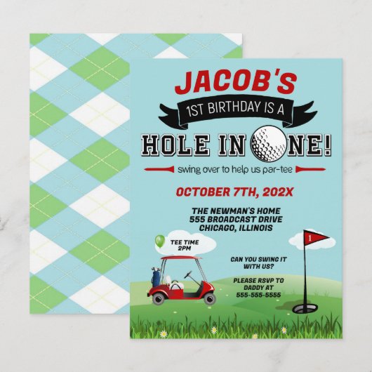 Carte Postale Golf 1er anniversaire Invitation (Devant / Derrière)