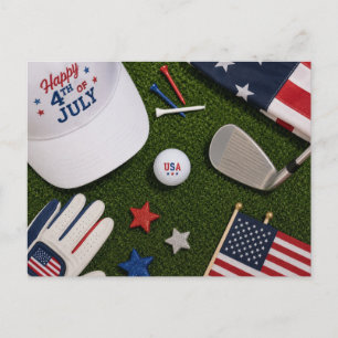 Carte Postale Golf 4 juillet avec un golfeur américain comme th