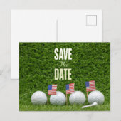 Carte Postale GOLF 4 juillet, réservez la date avec drapeau amér (Devant / Derrière)
