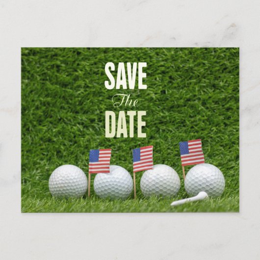 Carte Postale GOLF 4 juillet, réservez la date avec drapeau amér (Devant)