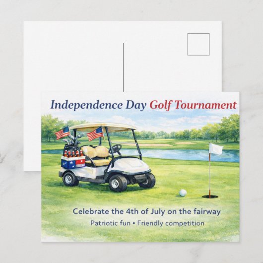 Carte Postale Golf 4th July Independence Day golf cart on course (Devant / Derrière)