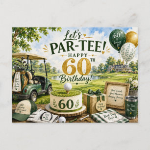 Carte Postale Golf 60e anniversaire avec voiturette de golf sur