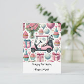 Carte Postale GOLF Anniversaire Thème ROSE pour Golfeuse (Debout devant)
