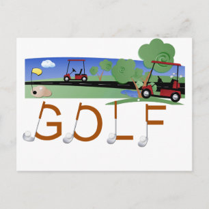 Carte Postale Golf avec des tee-shirts et cadeaux de golf