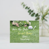 Carte Postale Golf avec fleurs sur herbe verte sauver la date (Debout devant)