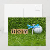 Carte Postale Golf baby shower garçon avec ruban bleu sur vert (Devant / Derrière)
