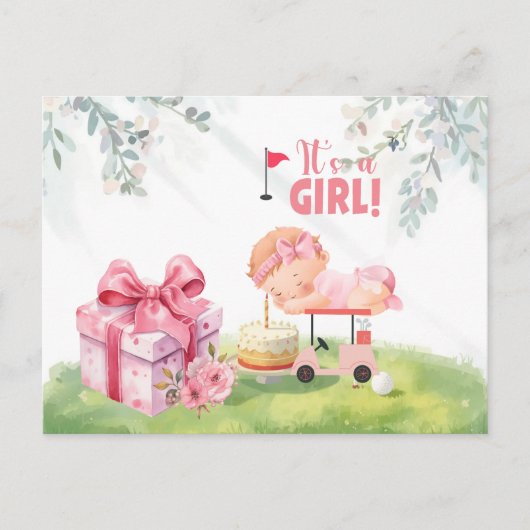 Carte Postale Golf C'est bébé golfeuse fille dans un chariot de  (Devant)