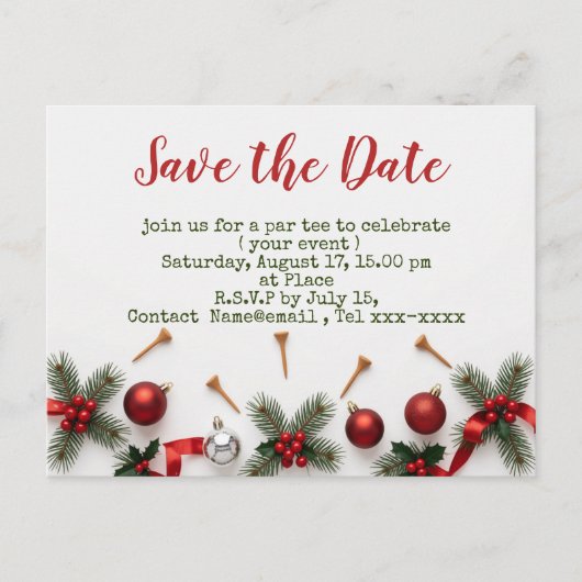 Carte Postale Golf Christmas save the date with golf themed (Devant)