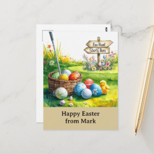 Carte Postale Golf de Pâques pour golfeur aquarelle Printemps