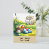 Carte Postale Golf Easter for golfer watercolor Spring (Debout devant)