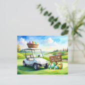 Carte Postale Golf easter holiday with golf cart and easter eggs (Debout devant)
