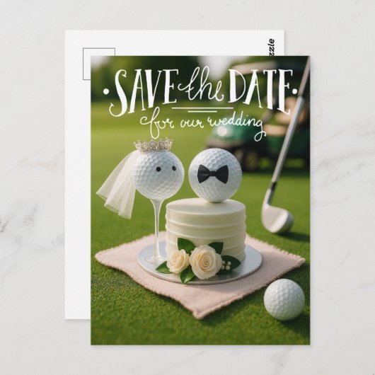 Carte Postale Golf économisez la date pour notre mariage avec de (Devant / Derrière)