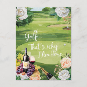 Carte Postale Golf et vin pour golfeur sur parcours de golf