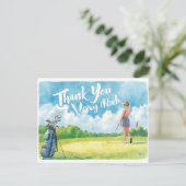 Carte Postale Golf femme avec sac sur vert (Debout devant)