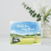 Carte Postale Golf femme golfer avec chariot sur vert (Debout devant)