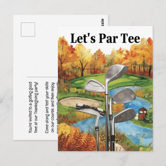 Carte Postale GOLF Fête d'action de grâce d'automne pour golfeur (Devant / Derrière)
