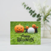 Carte Postale Golf Halloween avec balle de golf et citrouille fa (Debout devant)