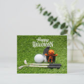 Carte Postale Golf Halloween Jour avec golf balle fantôme citrou (Debout devant)