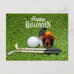 Carte Postale Golf Halloween Jour avec golf balle fantôme citrou