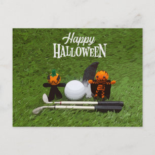 Carte Postale Golf Halloween Jour avec golf balle fantôme citrou