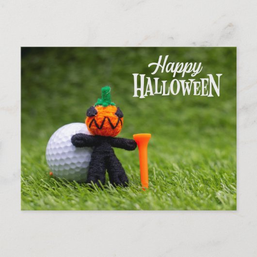 Carte Postale Golf Halloween Jour avec golf balle fantôme citrou (Devant)
