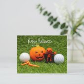 Carte Postale Golf Halloween Jour avec golf balle fantôme citrou (Debout devant)