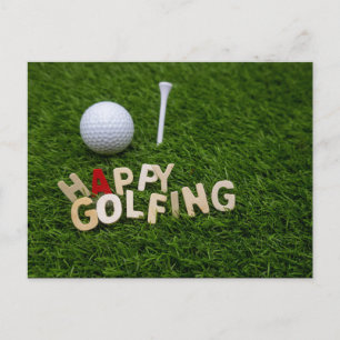Carte Postale Golf Happy golf balle de golf et tee on green