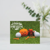 Carte Postale Golf Happy Halloween avec Citrouille et Golf Ball (Debout devant)