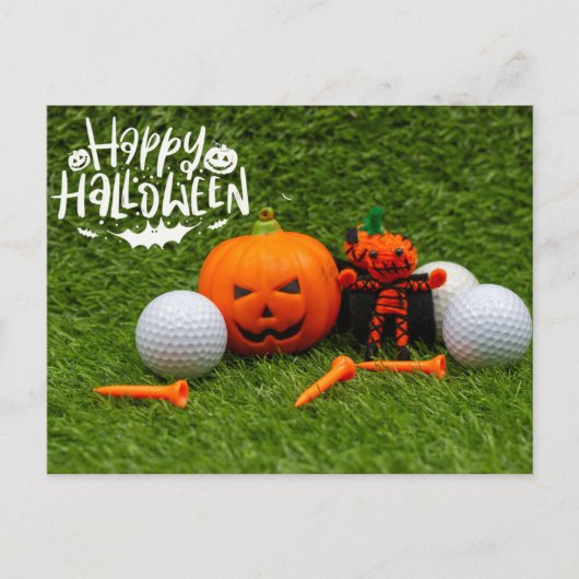 Carte Postale Golf Happy Halloween avec Citrouille et Golf Ball (Devant)