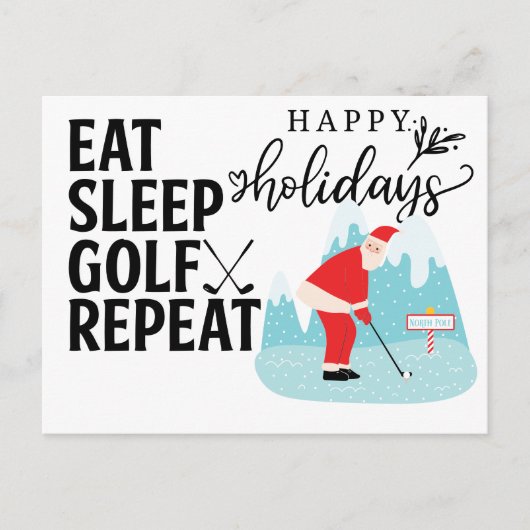 Carte Postale Golf Happy Holiday Eat Sleep Golf Repeat Père Noël (Devant)
