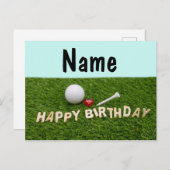 Carte Postale Golf heureux anniversaire au golf avec balle de go (Devant / Derrière)