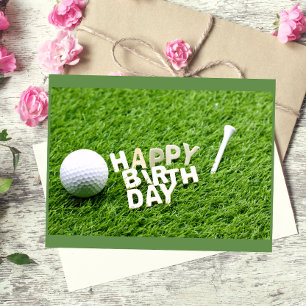 Carte Postale Golf Joyeux anniversaire avec balle de golf et tee
