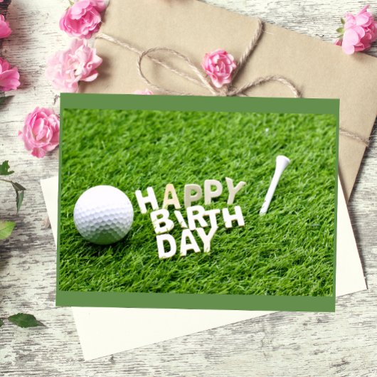 Carte Postale Golf Joyeux anniversaire avec balle de golf et tee