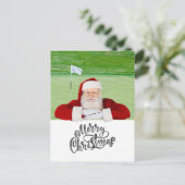 Carte Postale Golf Joyeux Noël avec le Père Noël au drapeau (Debout devant)