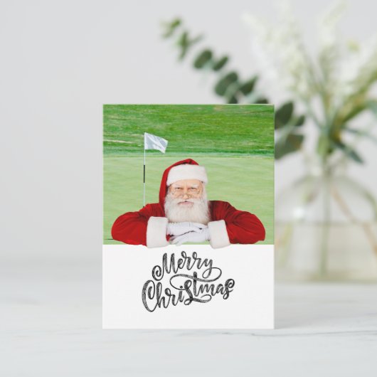 Carte Postale Golf Joyeux Noël avec le Père Noël au drapeau (Debout devant)