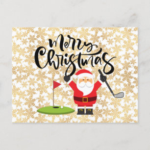 Carte Postale Golf Joyeux Noël avec Père Noël jouant golferC