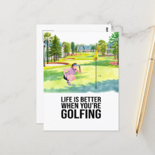 Carte Postale Golf La vie est meilleure quand vous faites du gol