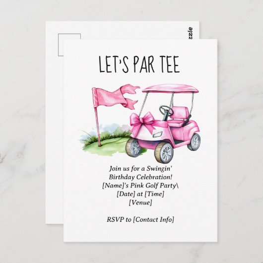 Carte Postale Golf Let’s Par avec drapeau de golf sur vert (Devant / Derrière)