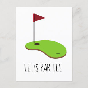Carte Postale Golf Let’s Par avec drapeau de golf sur vert blanc