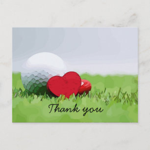 Carte Postale Golf Merci avec balle de golf et cœur d'amour