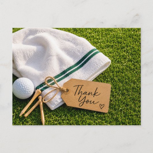 Carte Postale Golf Merci avec balle sur gazon vert (Devant)
