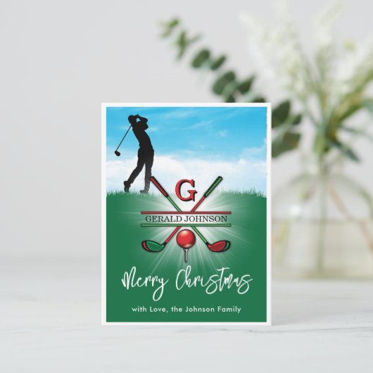 Carte Postale Golf Monogramme Joyeux Noël-vacances Design (Debout devant)