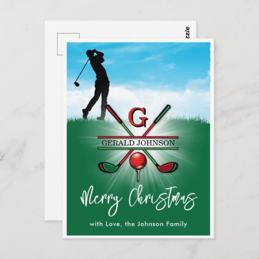Carte Postale Golf Monogramme Joyeux Noël-vacances Design (Devant / Derrière)
