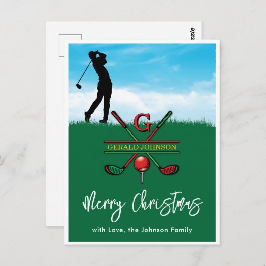 Carte Postale Golf Monogramme Joyeux Noël-vacances Design (Devant / Derrière)