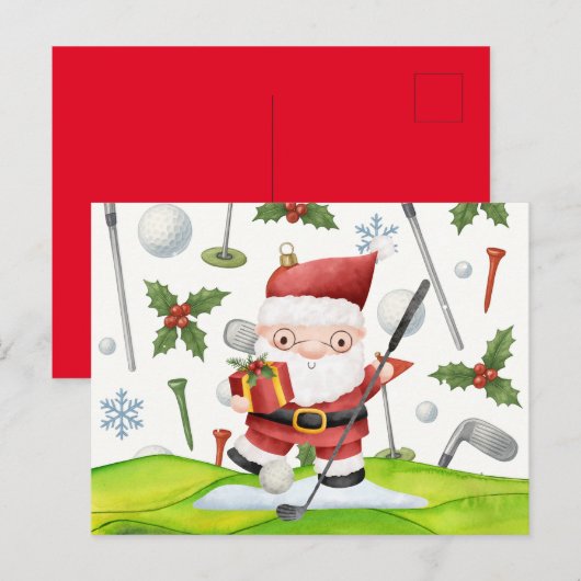 Carte Postale Golf Noël Santa Claus GOLFING (Devant / Derrière)