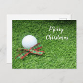 Carte Postale Golf Noël Vacances avec balle de golf et ruban (Devant / Derrière)