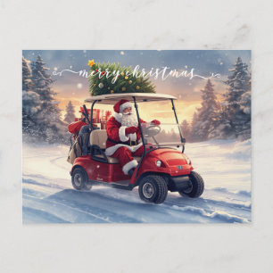 Carte Postale Golf Noël vacances Santa conduit voiturette de gol